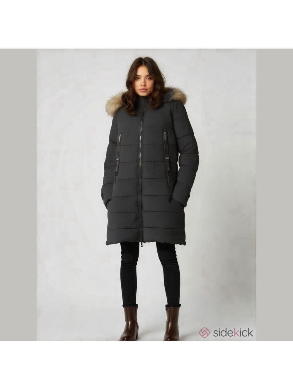 Bernardo Puffer Jacket Small Black Faux Fur Hood